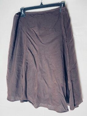 Vintage 90s Y2K Reitmans Brown Linen Rayon Midi Skirt 14 Grunge Coastal Grunge